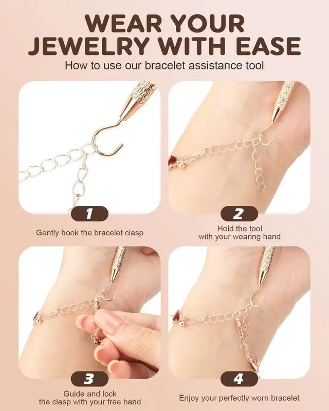 Alt view image 7 of 7 - 2 Pcs Bracelet Helper Tool, Portable Bracelet Helper with Rubber Tip Clip and 1mm Round Hook for Necklaces, Watches and Independent Jewelry Wear