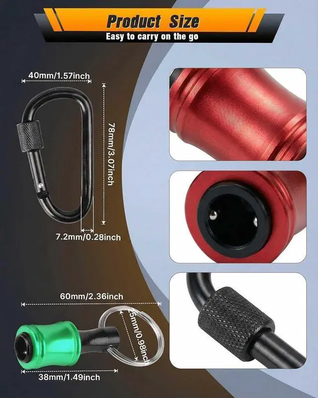 Alt view image 5 of 7 - 6PCS 1/4 Hex Shank Drill Bit Holders Keychain for Nut & Impact Driver Drill Bits, Push to Unlock Aluminum Alloy Screwdriver Bit Holder Key Chain, Portable Carabiner Bits Holder,Tool Gifts for Men
