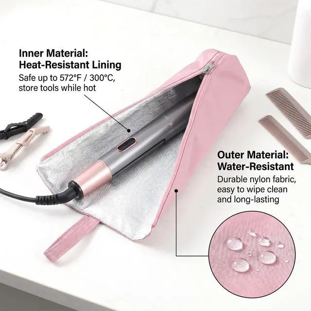 Alt view image 3 of 7 - Hair Tool Organizer Heat Resistant Hot Tools Holder & Mat Hair Tool Travel Bag Case Portable Hot Tools Organizer Cover Pouch for Curling Iron, Flat Iron, Hairs Straightener, Pink