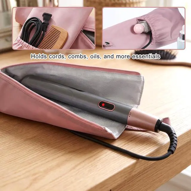 Alt view image 5 of 7 - Hair Tool Organizer Heat Resistant Hot Tools Holder & Mat Hair Tool Travel Bag Case Portable Hot Tools Organizer Cover Pouch for Curling Iron, Flat Iron, Hairs Straightener, Pink