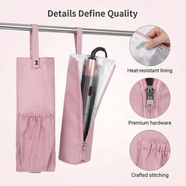 Alt view image 4 of 7 - Hair Tool Organizer Heat Resistant Hot Tools Holder & Mat Hair Tool Travel Bag Case Portable Hot Tools Organizer Cover Pouch for Curling Iron, Flat Iron, Hairs Straightener, Pink