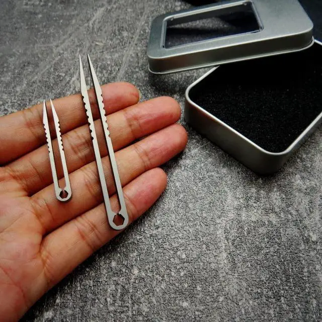 Alt view image 6 of 7 - 2pcs Mini Tweezers Portable Titanium Alloy EDC Survival Camping Outdoor Travel Tool(Silver)