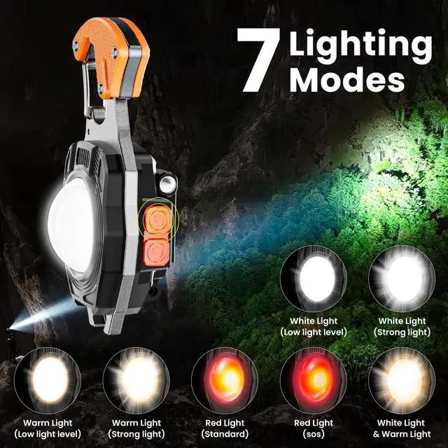 Alt view image 2 of 6 - Keychain Work Light Keychain Flashlights,Portable Rechargeable COB Work Light Emergency Light with Magnet Base,Whistle for Fishing,Cycling and Hiking-7 Light Modes