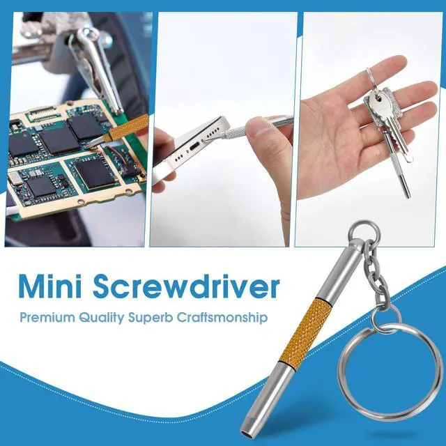 Alt view image 3 of 7 - Eyeglass Screwdriver Repair Kit Silver & Yellow Precision 3 in 1 Mini Screwdrivers Set Keychain Glasses, Sunglasses, Sunglass, Watch, Electronics, Eyeglasses, Flat Head, Phillips, Hex