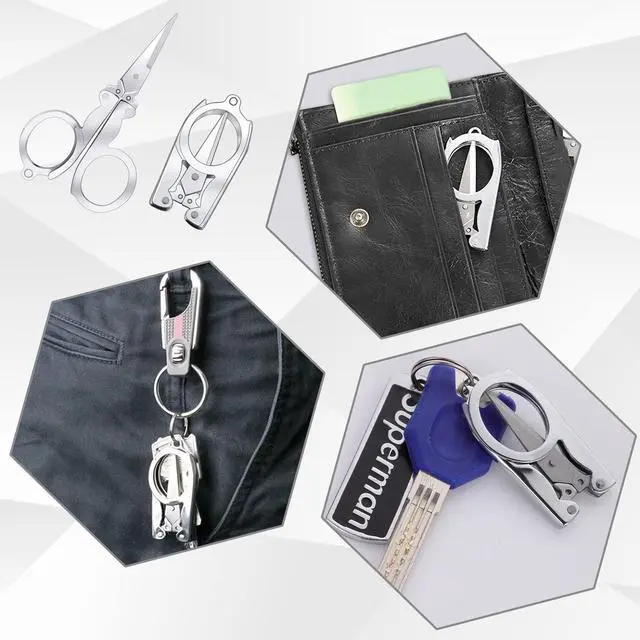 Alt view image 5 of 7 - Folding Scissors, 4Pcs Stainless Steel Small Scissors Pocket Portable Foldable Travel Scissors Tiny Mini Craft Cutter