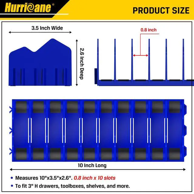 Alt view image 2 of 7 - Plier Organizer Rack, 10-Slot Pliers Cutters Rack with Non-Slip Rubber Base, Tool Organizer, Tool Drawer Toolbox torage, Blue, Extendable Design, Fit 3 H, 1 Pack