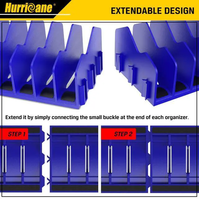 Alt view image 4 of 7 - Plier Organizer Rack, 10-Slot Pliers Cutters Rack with Non-Slip Rubber Base, Tool Organizer, Tool Drawer Toolbox torage, Blue, Extendable Design, Fit 3 H, 1 Pack