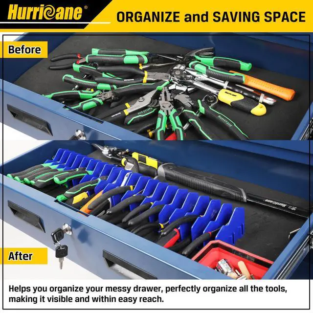 Alt view image 5 of 7 - Plier Organizer Rack, 10-Slot Pliers Cutters Rack with Non-Slip Rubber Base, Tool Organizer, Tool Drawer Toolbox torage, Blue, Extendable Design, Fit 3 H, 1 Pack