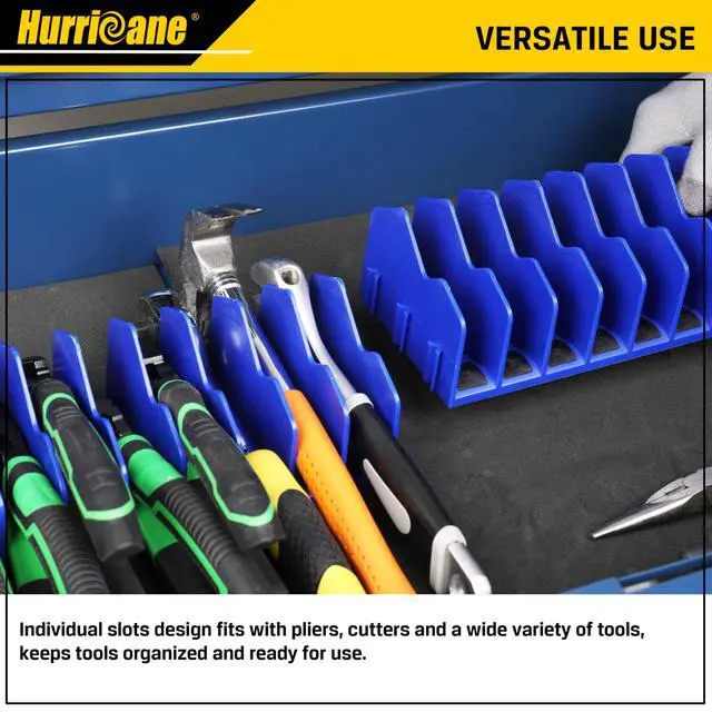 Alt view image 7 of 7 - Plier Organizer Rack, 10-Slot Pliers Cutters Rack with Non-Slip Rubber Base, Tool Organizer, Tool Drawer Toolbox torage, Blue, Extendable Design, Fit 3 H, 1 Pack