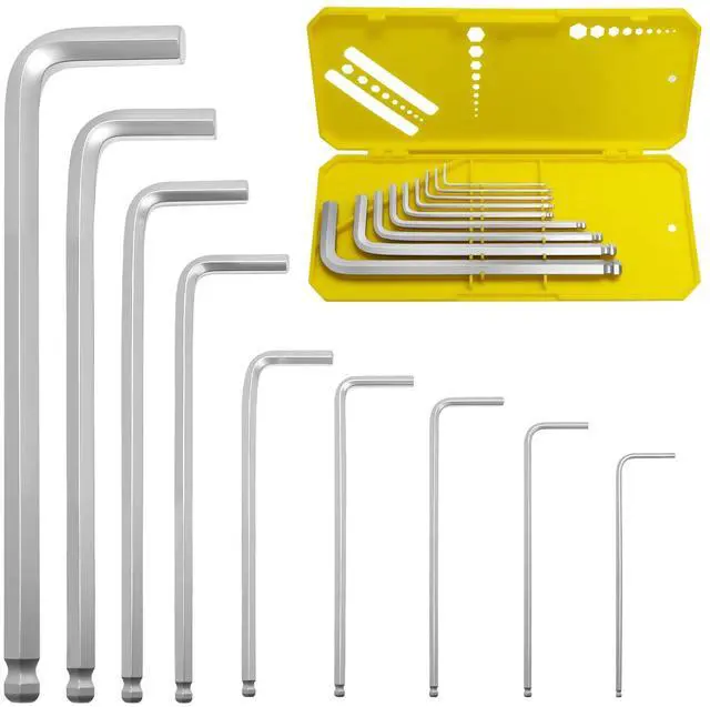 Main image of 9 PCS Hex Key Set, Ball-End Allen Wrench Set, CR-V Allen Key Set, Metric Hex Wrench Set with 1.5-10MM Sizes, Ergonomic Non-Slip Portable Storage Case for Furniture, Bike, Electronics