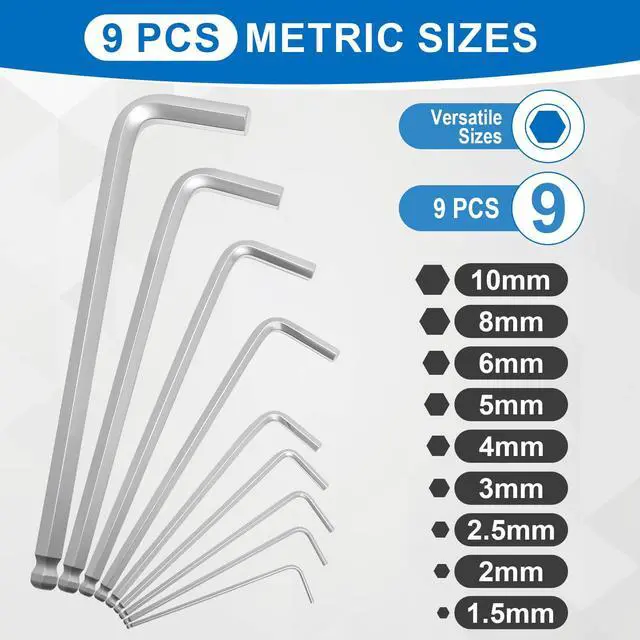 Alt view image 4 of 7 - 9 PCS Hex Key Set, Ball-End Allen Wrench Set, CR-V Allen Key Set, Metric Hex Wrench Set with 1.5-10MM Sizes, Ergonomic Non-Slip Portable Storage Case for Furniture, Bike, Electronics