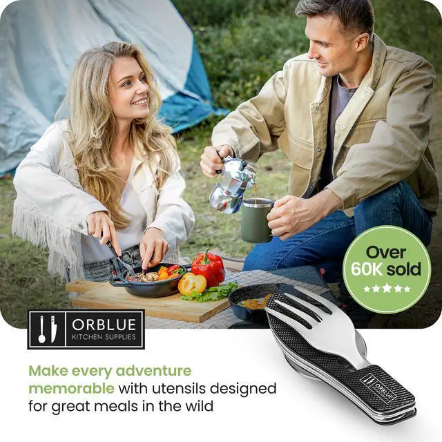 Alt view image 7 of 7 - 4-in-1 Camping Utensils, 1-Pack, Portable Stainless Steel Spoon, Fork, Knife & Bottle Opener Combo Set - Travel, Backpacking Cutlery Multitool, Black