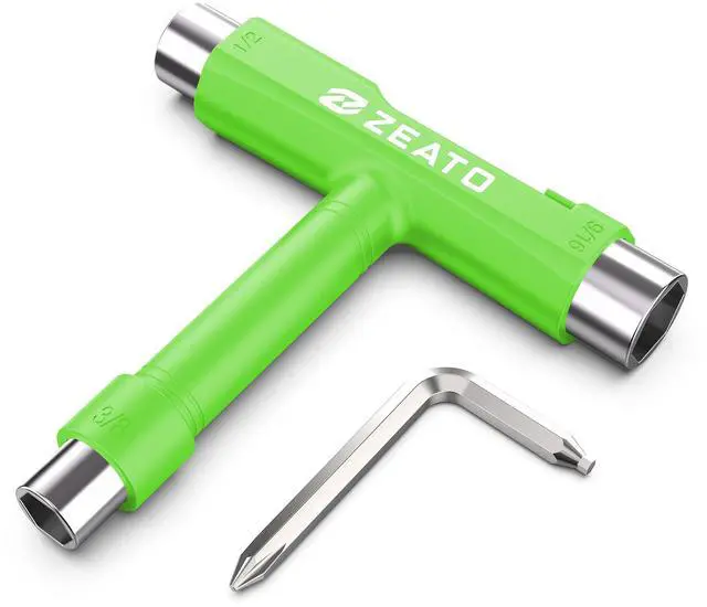 Main image of All-In-One Skate Tools Multi-function Portable Skateboard T Tool Accessory with T-type Allen Key and L-type Phillips Head Wrench Screwdriver - Green
