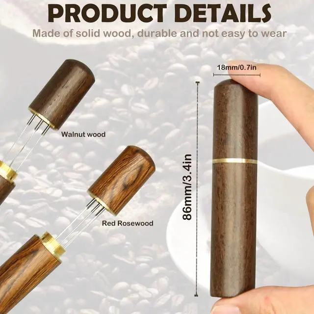 Alt view image 6 of 6 - 2 Pcs Espresso Distribution Tool, Espresso Stirrer Tool with Natural Wood Handle and Base, 5 Needles Espresso Coffee Stirrers Espresso Needle Distributor for Home Kitchen Cafe (Walnut and Rosewood)