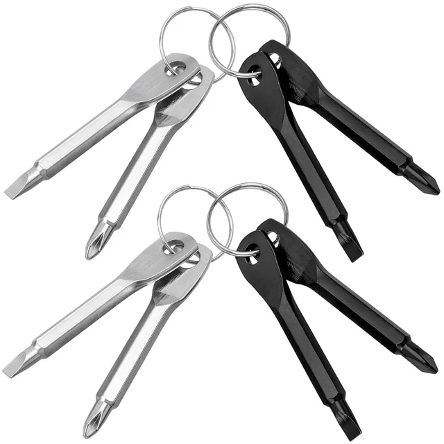 Main image of 8 Pieces Pocket Keychain Screwdrivers, Key Chain Flathead & Phillips Screwdriver Set Portable Mini Screwdriver Repairing Tool with Keyring - Black & Silver
