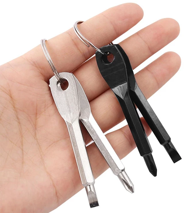 Alt view image 3 of 7 - 8 Pieces Pocket Keychain Screwdrivers, Key Chain Flathead & Phillips Screwdriver Set Portable Mini Screwdriver Repairing Tool with Keyring - Black & Silver
