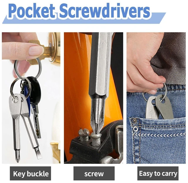 Alt view image 6 of 7 - 8 Pieces Pocket Keychain Screwdrivers, Key Chain Flathead & Phillips Screwdriver Set Portable Mini Screwdriver Repairing Tool with Keyring - Black & Silver