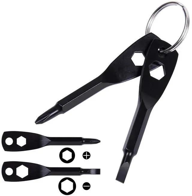 Main image of Portable Keychain Screwdriver, 4-in-1 Multifunction Repair Tool Pocket Screwdriver Set with Phillips, Slotted and Hex Wrench, Gift for Men, Father, DIY Handyman, Electician, Women - Black