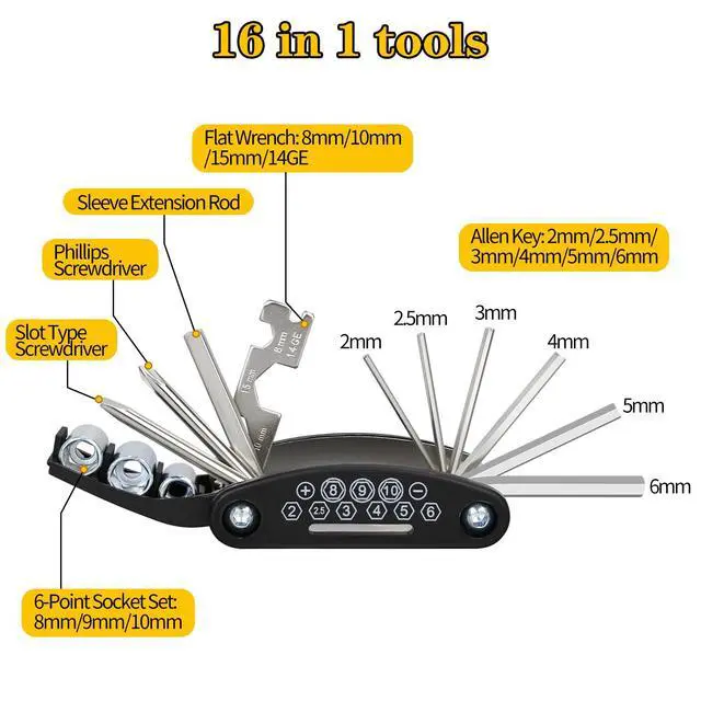 Alt view image 2 of 7 - Bike Multi Tool, 16 in 1 Bicycle Multi-Tool, Bicycle Repair Tool, Portable Foldable Bike Multitool Cycling Tool