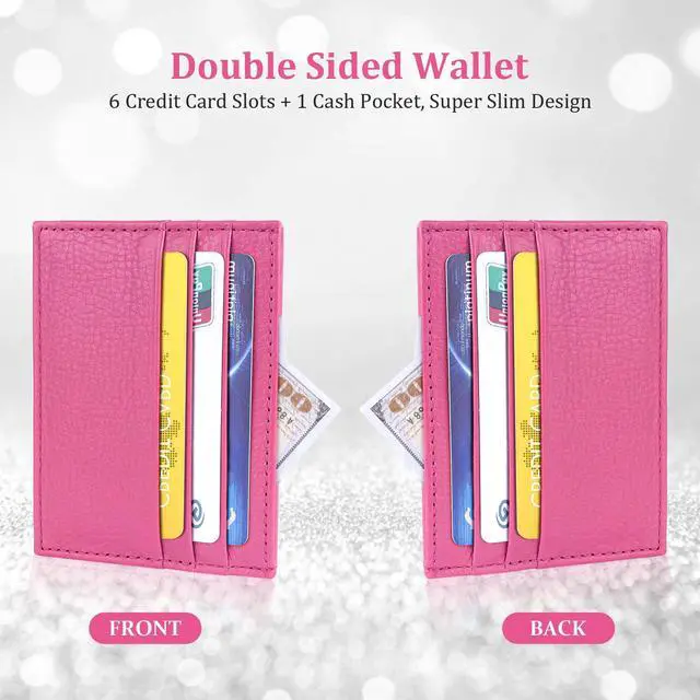 Alt view image 4 of 7 - Leather Wallet, RFID Blocking Minimalist Card Holder, 6 Card Slots & 1 Pocket, Front Pocket Wallets for Men & Women (Rose Red)