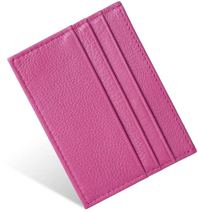 Main image of Leather Wallet, RFID Blocking Minimalist Card Holder, 6 Card Slots & 1 Pocket, Front Pocket Wallets for Men & Women (Rose Red)