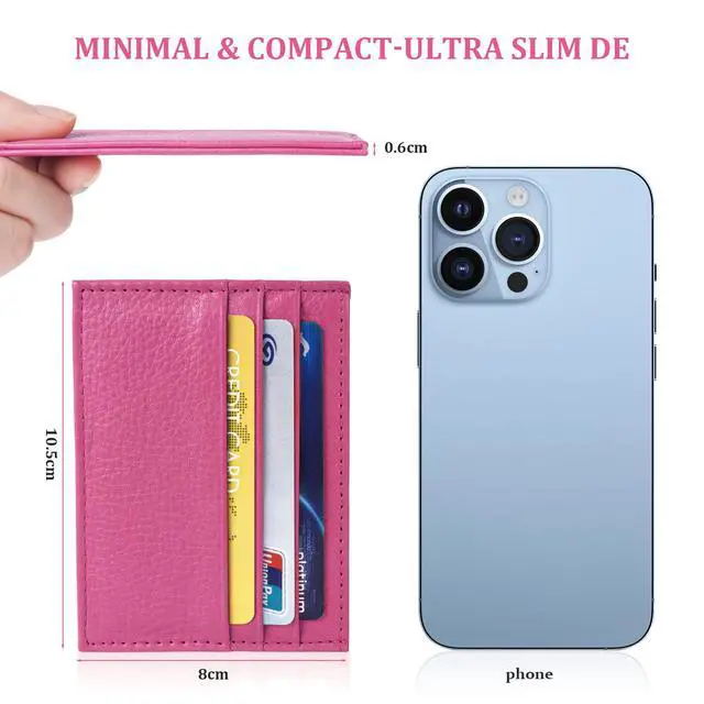 Alt view image 2 of 7 - Leather Wallet, RFID Blocking Minimalist Card Holder, 6 Card Slots & 1 Pocket, Front Pocket Wallets for Men & Women (Rose Red)