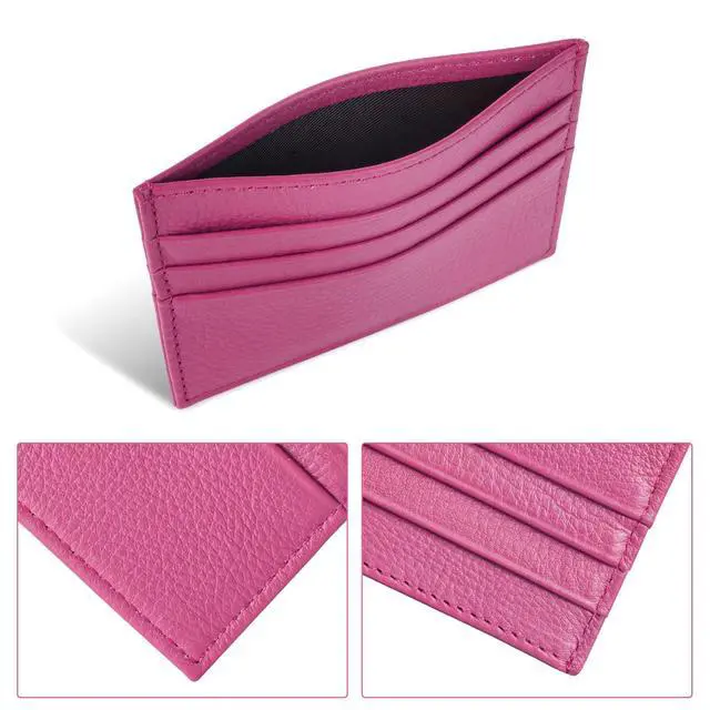 Alt view image 3 of 7 - Leather Wallet, RFID Blocking Minimalist Card Holder, 6 Card Slots & 1 Pocket, Front Pocket Wallets for Men & Women (Rose Red)