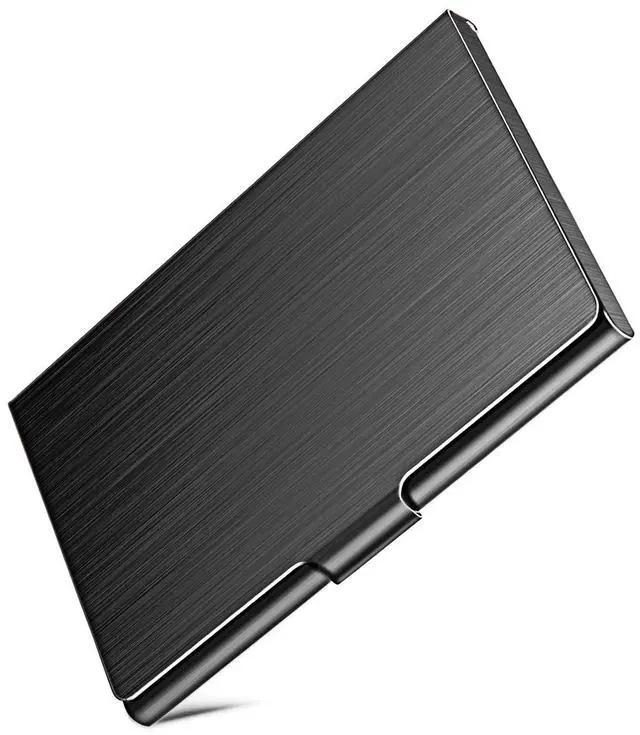 Main image of Slim Business Card Case for Men & Women, Pocket Metal Case, Professional Stainless Steel Business Card Holders, Purse Name Card Holder, Buckle Style Shut, Black