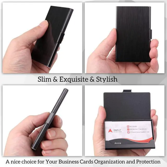 Alt view image 5 of 7 - Slim Business Card Case for Men & Women, Pocket Metal Case, Professional Stainless Steel Business Card Holders, Purse Name Card Holder, Buckle Style Shut, Black