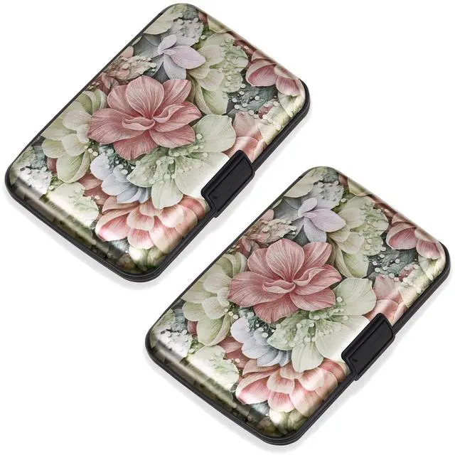 Main image of 2 Pack Credit Card Holder for Women Rfid Blocking Wallet, Happy Flower