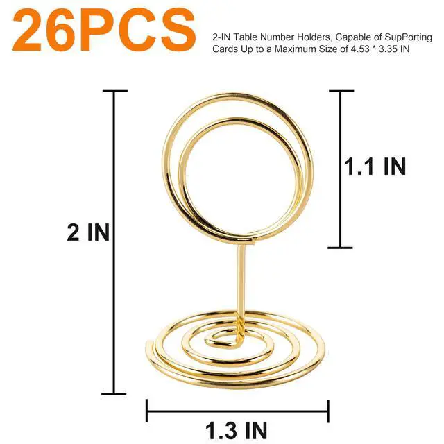 Alt view image 2 of 7 - 26Pcs Table Number Holders, Place Card Holder, Wire Picture Holder, Small Size Table Card Holders, Photo Holder for Centerpieces, Wedding Reception, Party, Birthday (Gold)