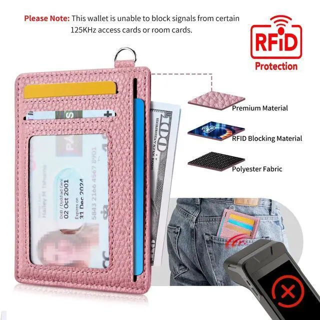 Alt view image 4 of 7 - Slim Wallet, Credit Card Holder for Women, Minimalist Front Pocket RFID Blocking Card Cases, Small Wallet Women Men(Litchi Pink)