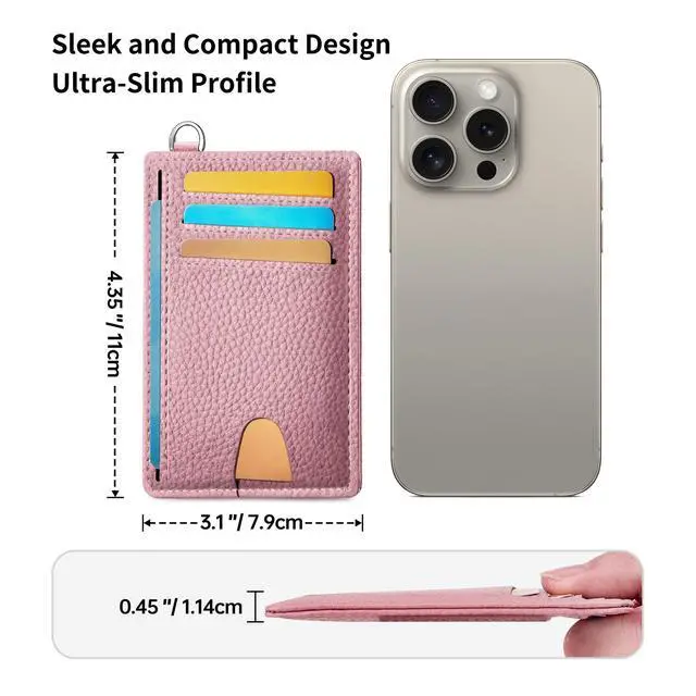 Alt view image 6 of 7 - Slim Wallet, Credit Card Holder for Women, Minimalist Front Pocket RFID Blocking Card Cases, Small Wallet Women Men(Litchi Pink)