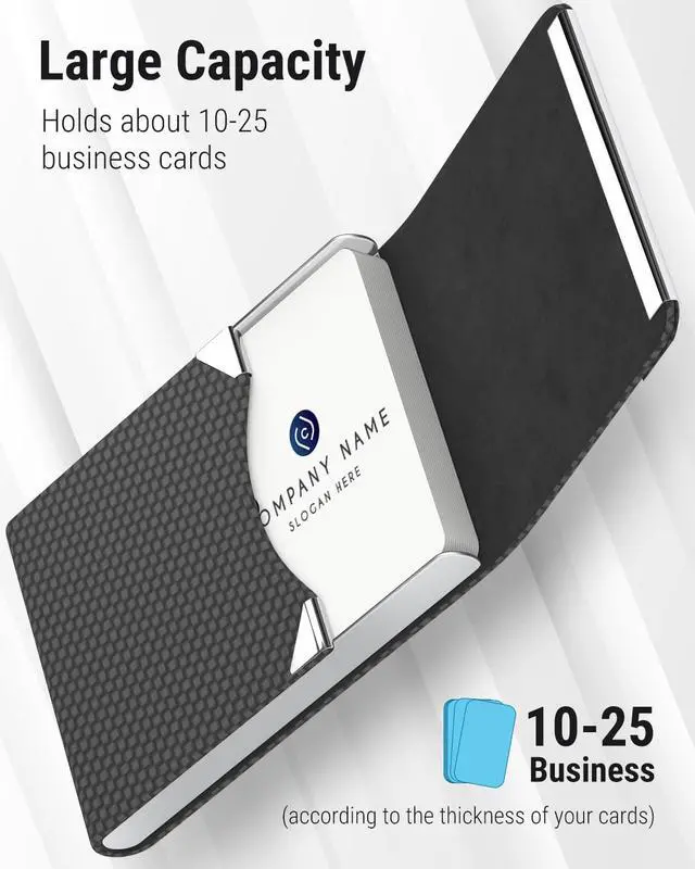 Alt view image 2 of 7 - Business Card Holder, PU Leather Business Card Case, Black Carbon