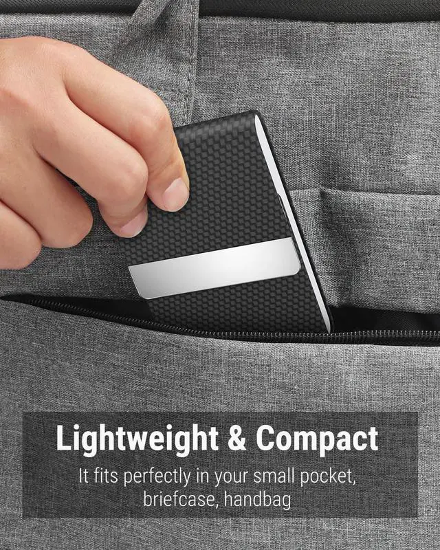 Alt view image 7 of 7 - Business Card Holder, PU Leather Business Card Case, Black Carbon
