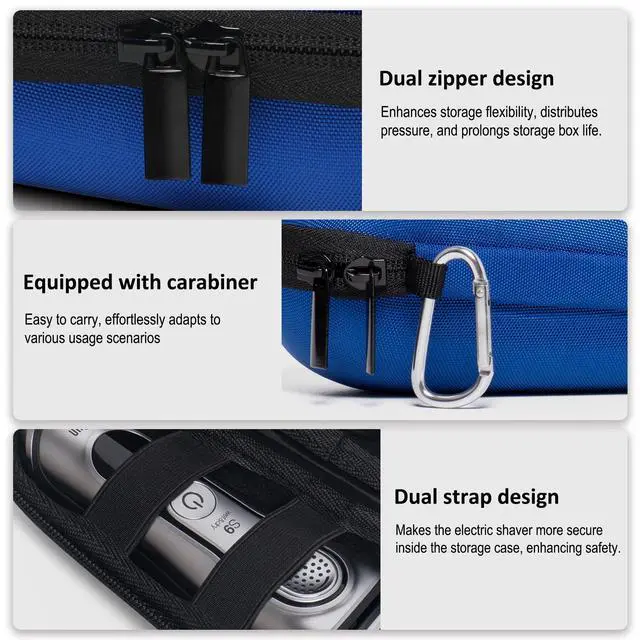 Alt view image 3 of 7 - Electric Shaver Case for Braun Series 3, Series 5, Series 7, Series 9 Electric shavers - Hard shell EVA Travel Case - Powered Shaver Protective Bag (Blue)