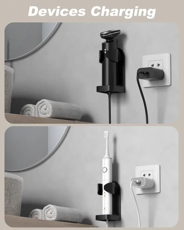 Alt view image 4 of 7 - Adjustable Electric Shaver Holder Wall Mount 2-Pack Razor Holder
