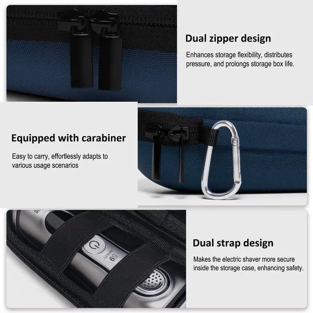 Alt view image 4 of 7 - Electric Shaver Travel Case for Braun Series 3/5/6/7/8/9, Hard EVA Storage Bag with Dual Straps, Portable Protective Organizer for Men's Electric Razor, Charger & Accessories, Light Blue