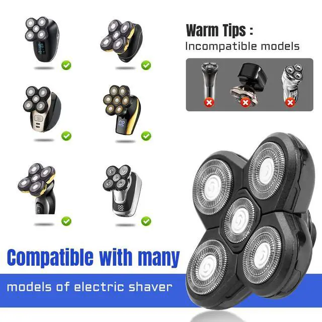 Alt view image 3 of 7 - Shaver Blade Heads, 5 Heads Beard Cutter Replacement Blade Electric Razor Shaver Head Easy Install for Head and Face (Black)