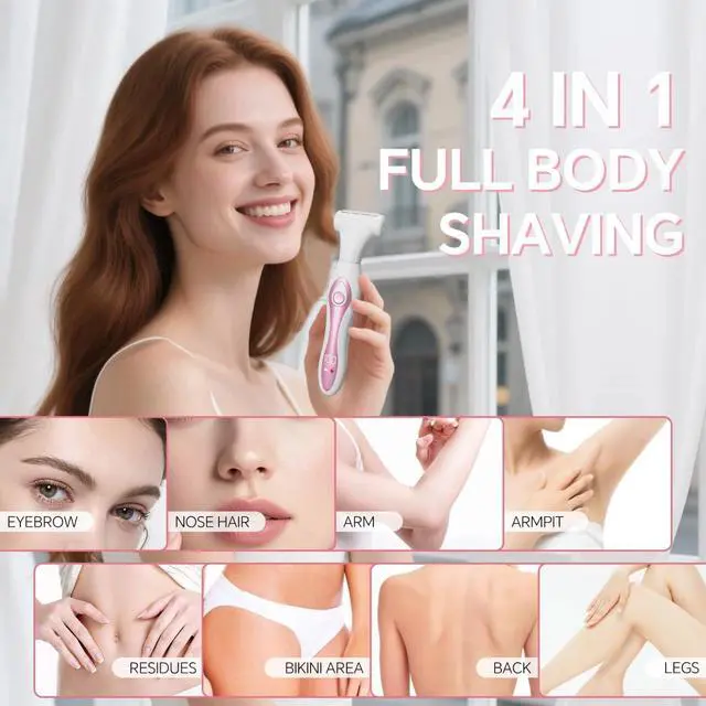 Alt view image 2 of 7 - Bikini Trimmer Electric Razor for Women, 4-in-1 Rechargeable, Pink