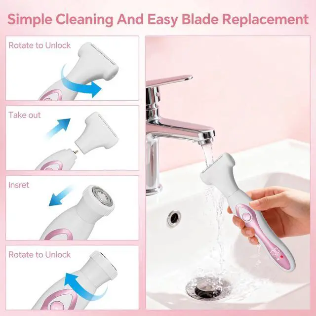 Alt view image 4 of 7 - Bikini Trimmer Electric Razor for Women, 4-in-1 Rechargeable, Pink