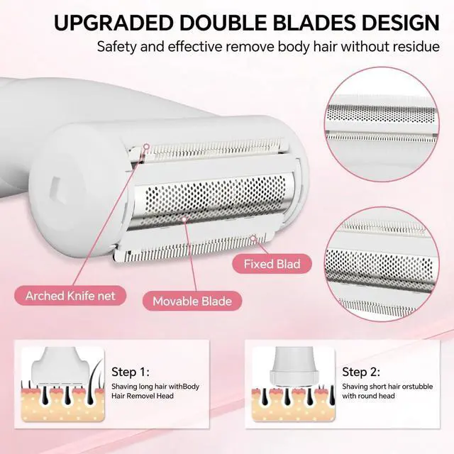 Alt view image 3 of 7 - Bikini Trimmer Electric Razor for Women, 4-in-1 Rechargeable, Pink
