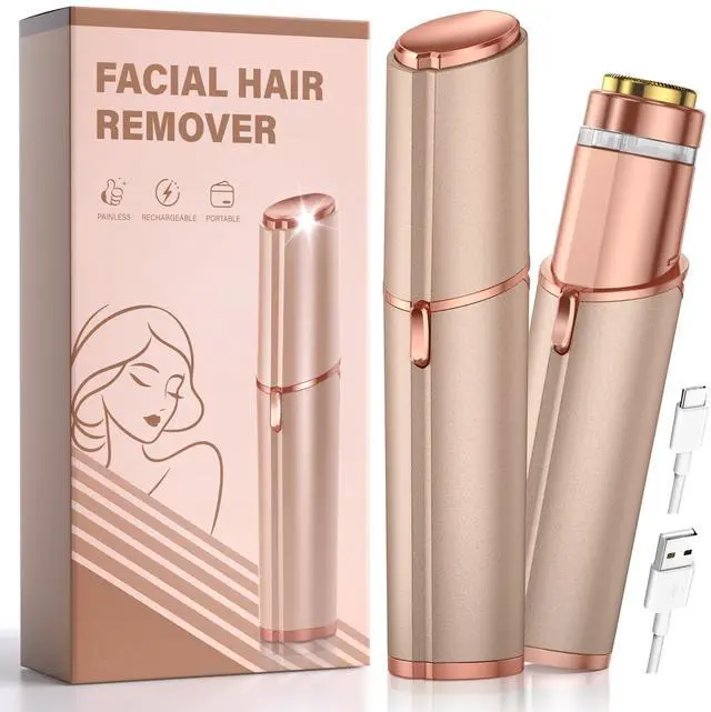 Main image of Facial Hair Removal for Women: Painless Rechargeable Face Shaver Electric Hair Remover Device for Peach Fuzz Upper Lip Chin (Gold)