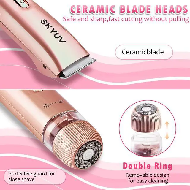 Alt view image 3 of 7 - Bikini Trimmer for Women, 2 in 1 Electric Razors Bikini Shaver, IPX7 Waterproof & Easy Cleaning, Ceramic Blade, USB Recharge, Cordless Body Hair Trimmer, Facial & Pubic Hair Removal