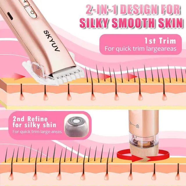Alt view image 4 of 7 - Bikini Trimmer for Women, 2 in 1 Electric Razors Bikini Shaver, IPX7 Waterproof & Easy Cleaning, Ceramic Blade, USB Recharge, Cordless Body Hair Trimmer, Facial & Pubic Hair Removal