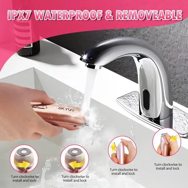 Alt view image 7 of 7 - Bikini Trimmer for Women, 2 in 1 Electric Razors Bikini Shaver, IPX7 Waterproof & Easy Cleaning, Ceramic Blade, USB Recharge, Cordless Body Hair Trimmer, Facial & Pubic Hair Removal