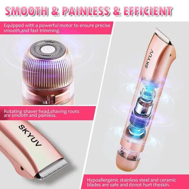 Alt view image 5 of 7 - Bikini Trimmer for Women, 2 in 1 Electric Razors Bikini Shaver, IPX7 Waterproof & Easy Cleaning, Ceramic Blade, USB Recharge, Cordless Body Hair Trimmer, Facial & Pubic Hair Removal