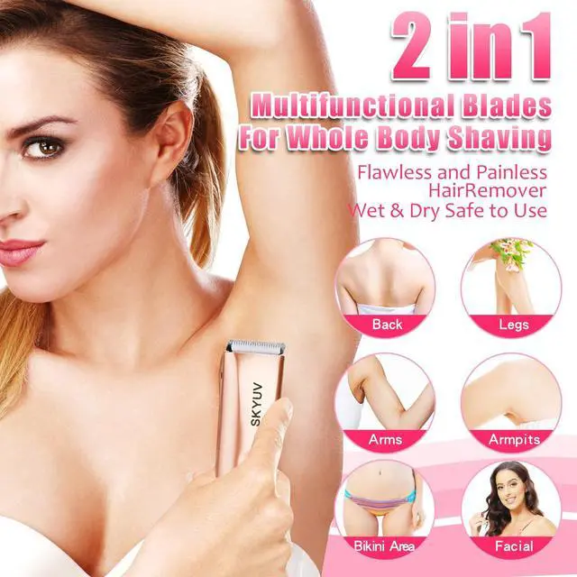 Alt view image 2 of 7 - Bikini Trimmer for Women, 2 in 1 Electric Razors Bikini Shaver, IPX7 Waterproof & Easy Cleaning, Ceramic Blade, USB Recharge, Cordless Body Hair Trimmer, Facial & Pubic Hair Removal