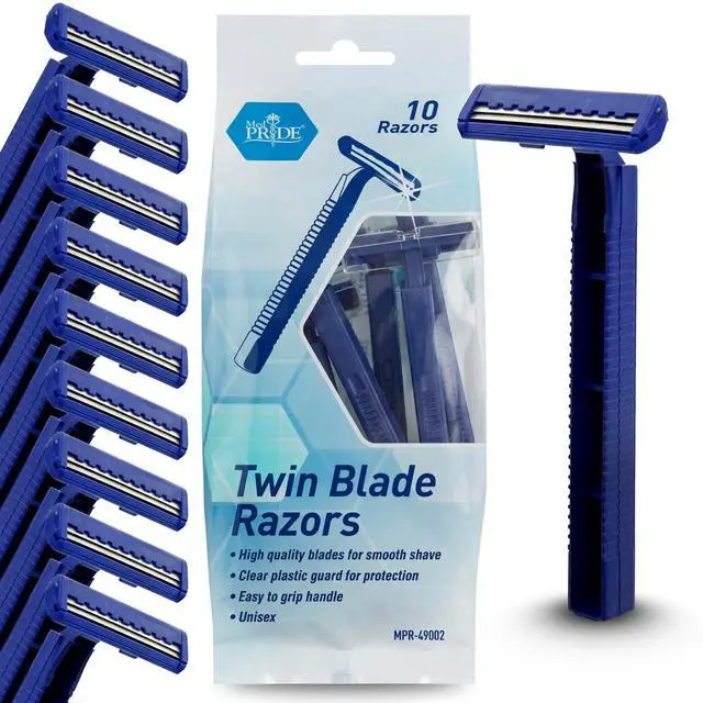Main image of Disposable Medical Razors, Twin Blade, Double Edge, Unisex, 10-Pk
