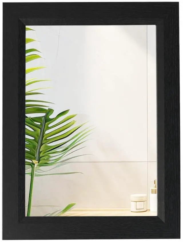Main image of Small Rustic Black Bathroom Mirror, 11.8x15.8 Inch Wooden Frame Rectangle Wall Mirror, Hanging Horizontally or Vertically, Suitable for Living Room Bathroom Bedroom Entryway